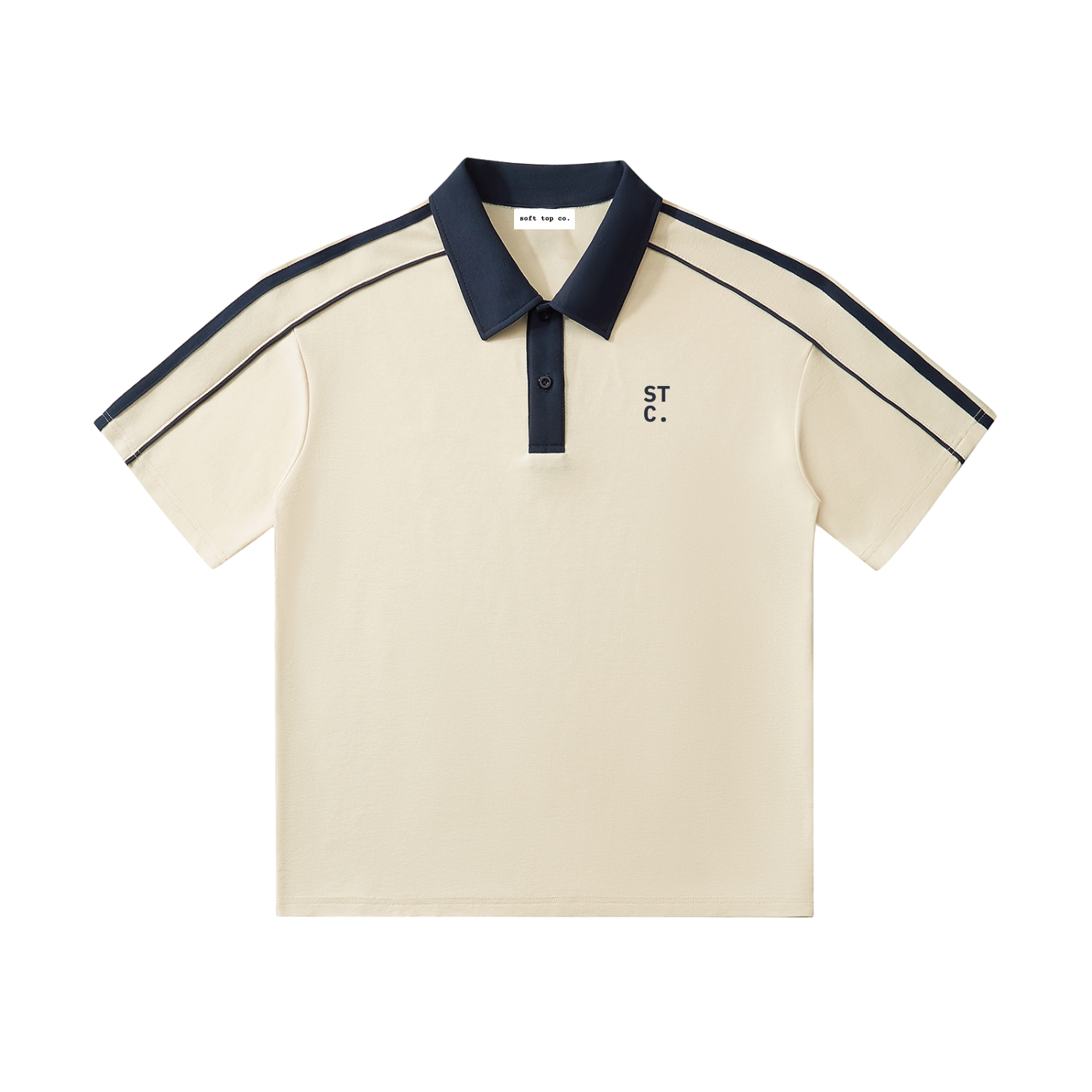 The Monochrome Dual Polo Tee – Contrast Panel Cotton T-Shirt (Mild Apricot)