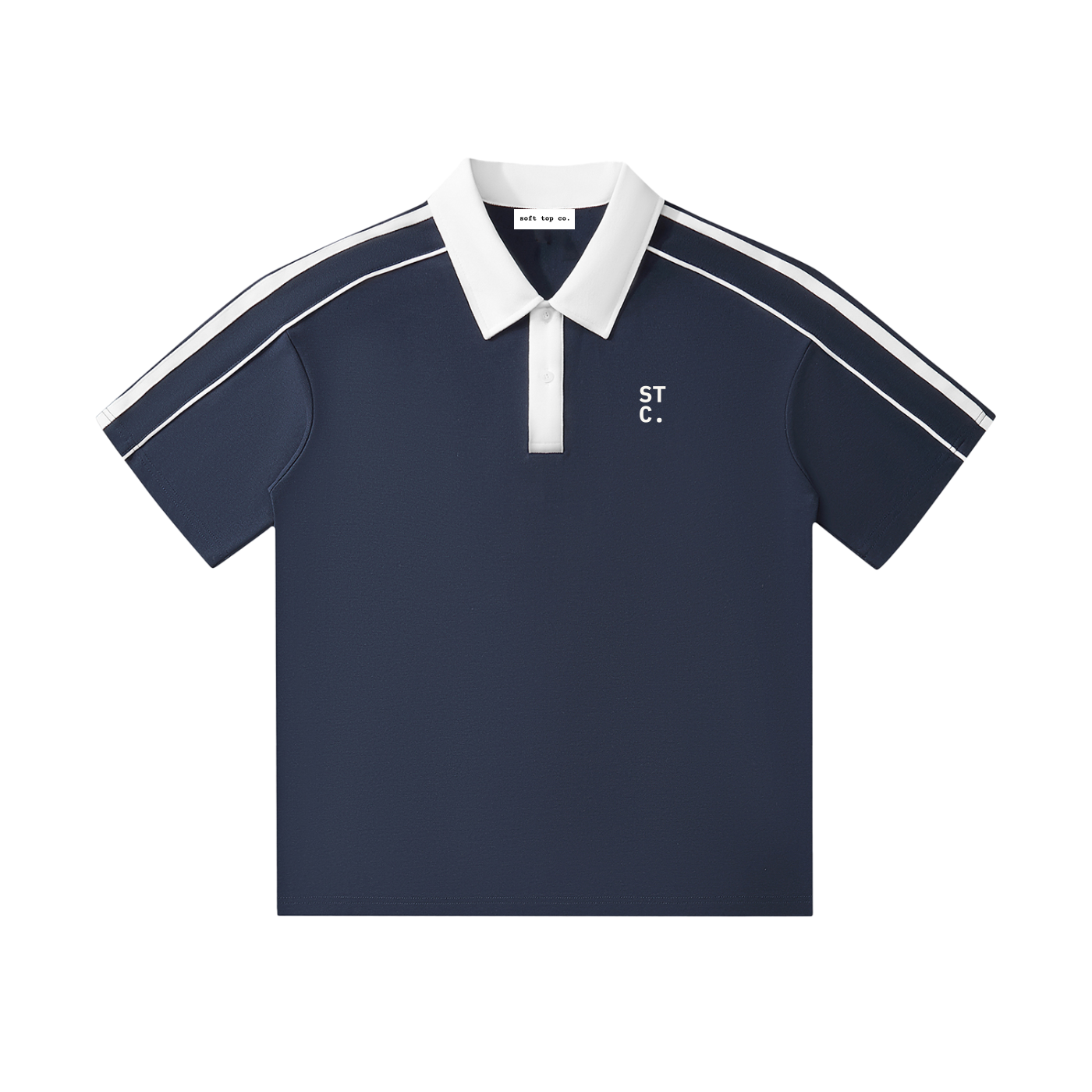 The Monochrome Dual Polo Tee – Contrast Panel Cotton T-Shirt (Navy)
