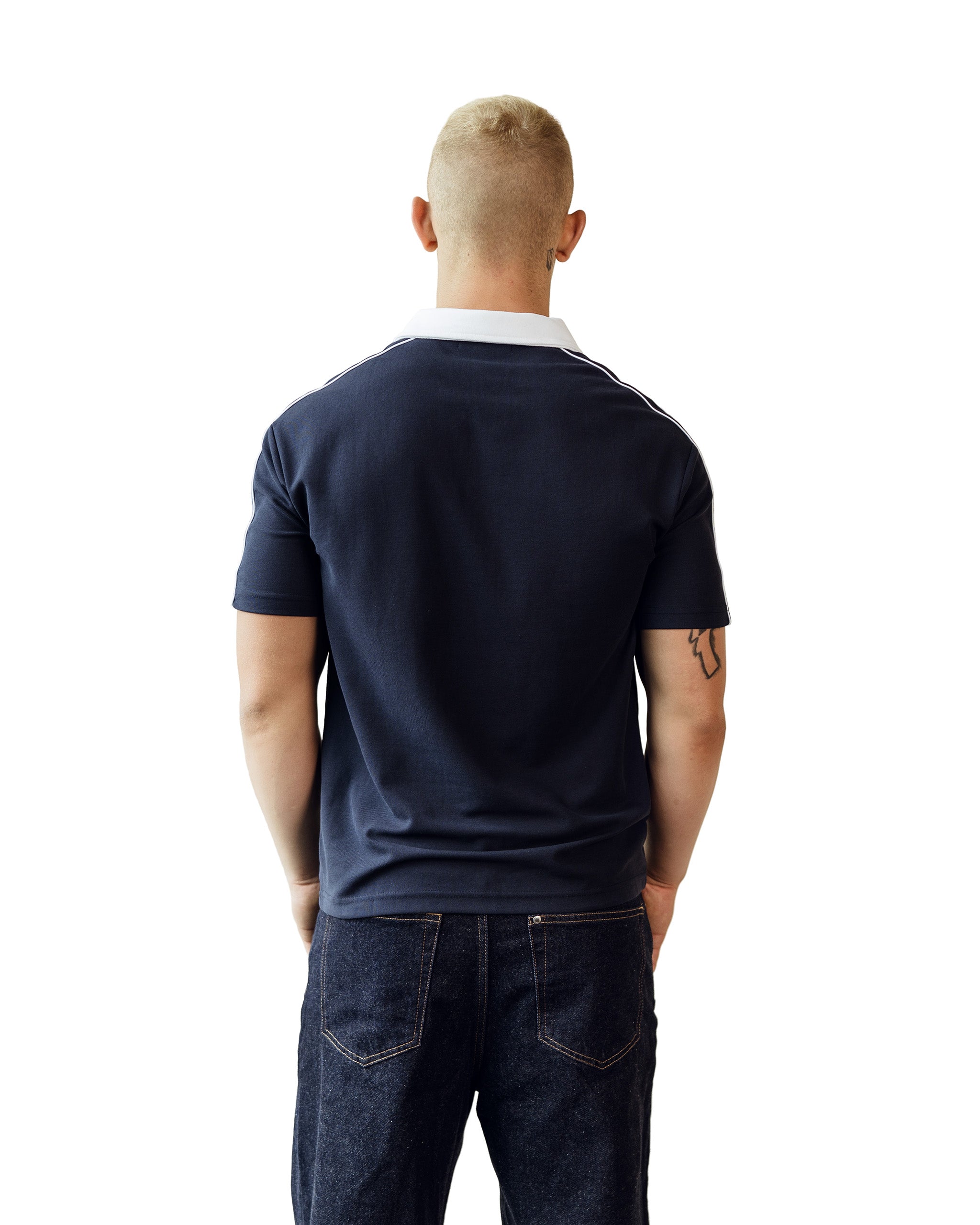 The Monochrome Dual Polo Tee – Contrast Panel Cotton T-Shirt (Navy)