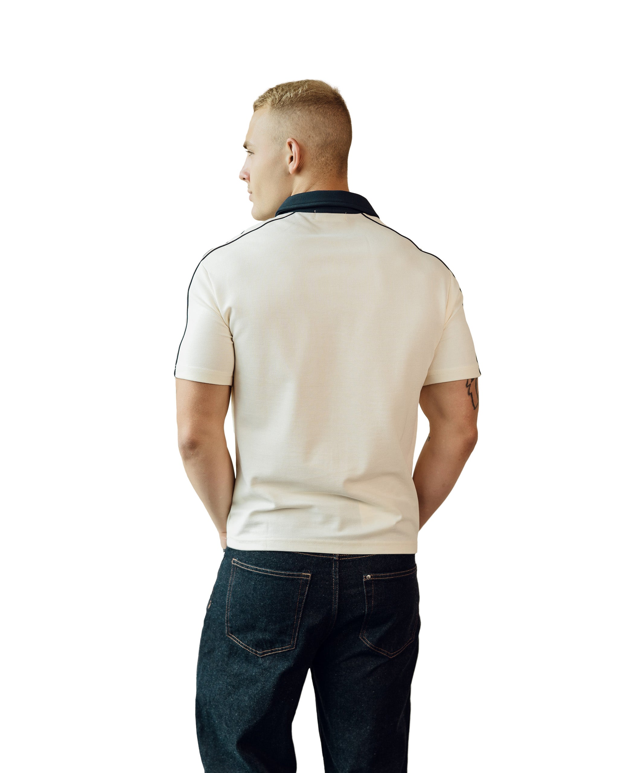 The Monochrome Dual Polo Tee – Contrast Panel Cotton T-Shirt (Mild Apricot)