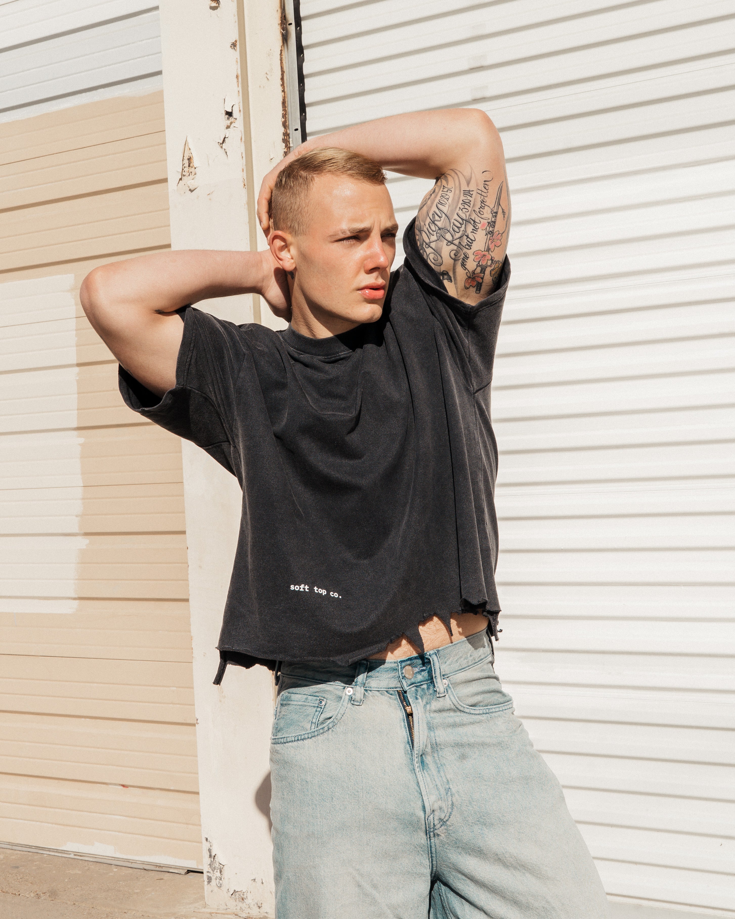 Black Distressed Hem Boxy Tee