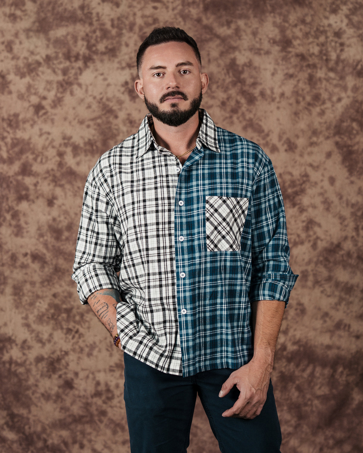 Split Plaid Overshirt