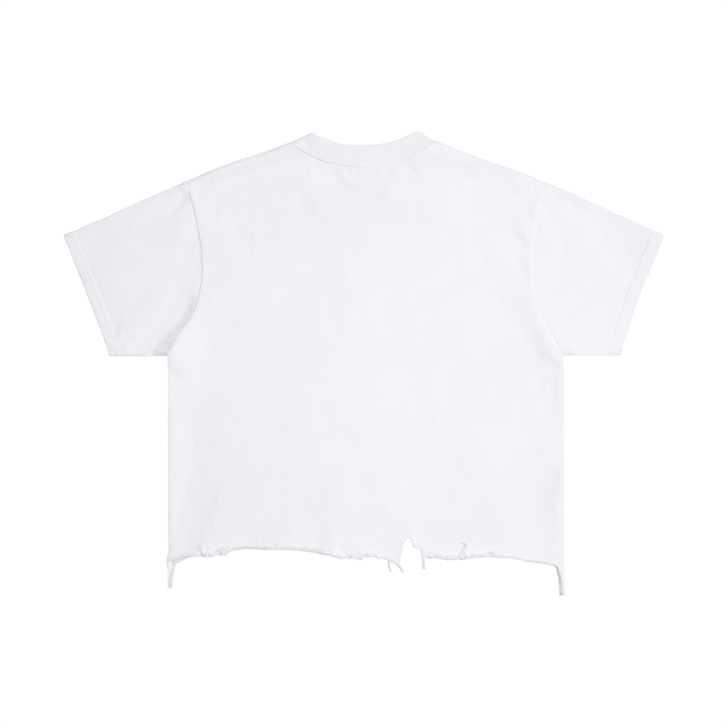 White Distressed Hem Boxy Tee