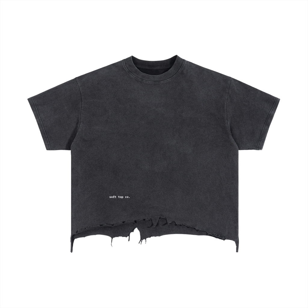 Black Distressed Hem Boxy Tee