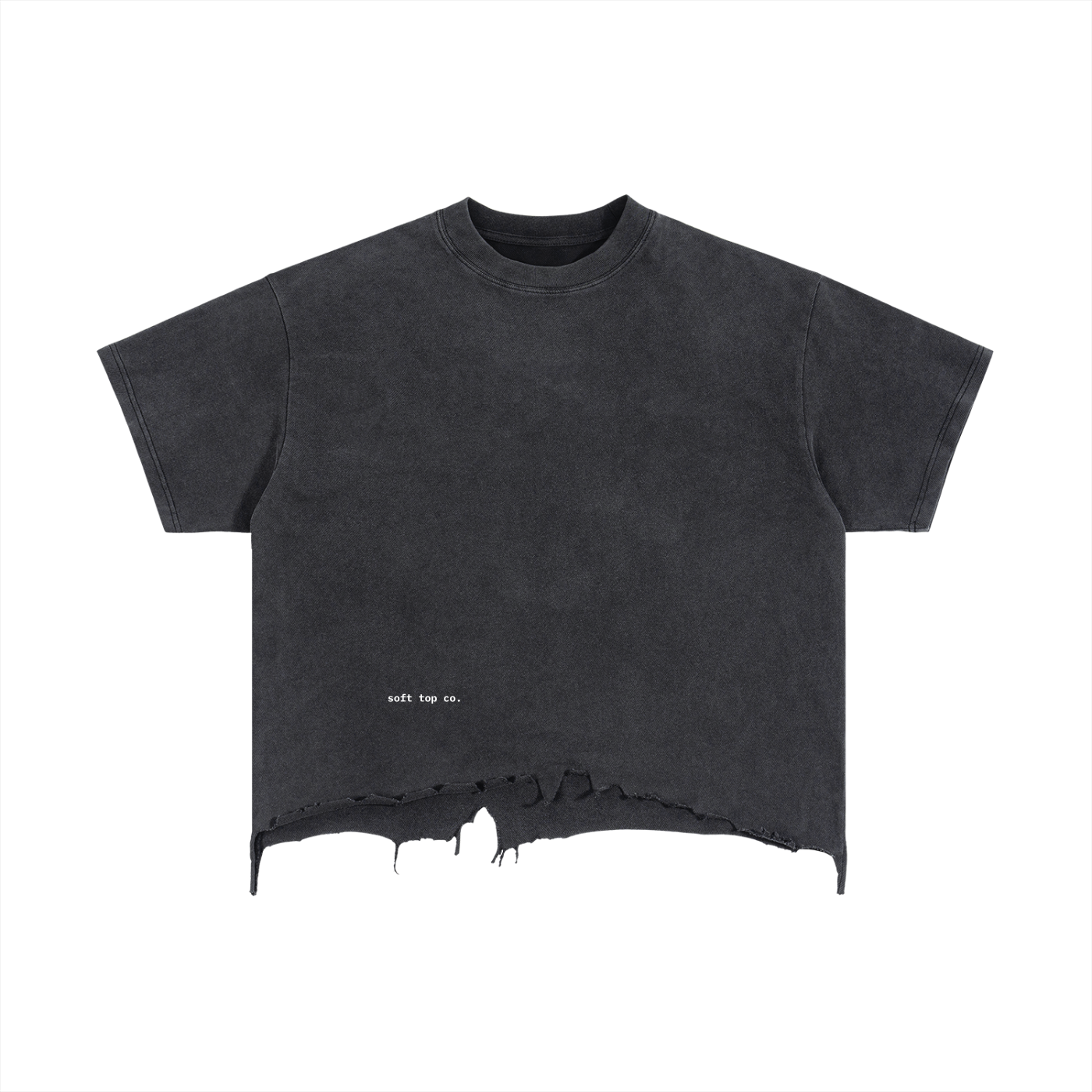Black Distressed Hem Boxy Tee