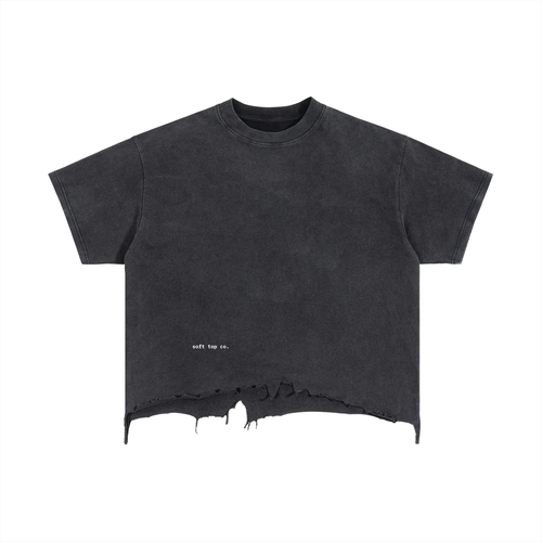 Black Distressed Hem Boxy Tee