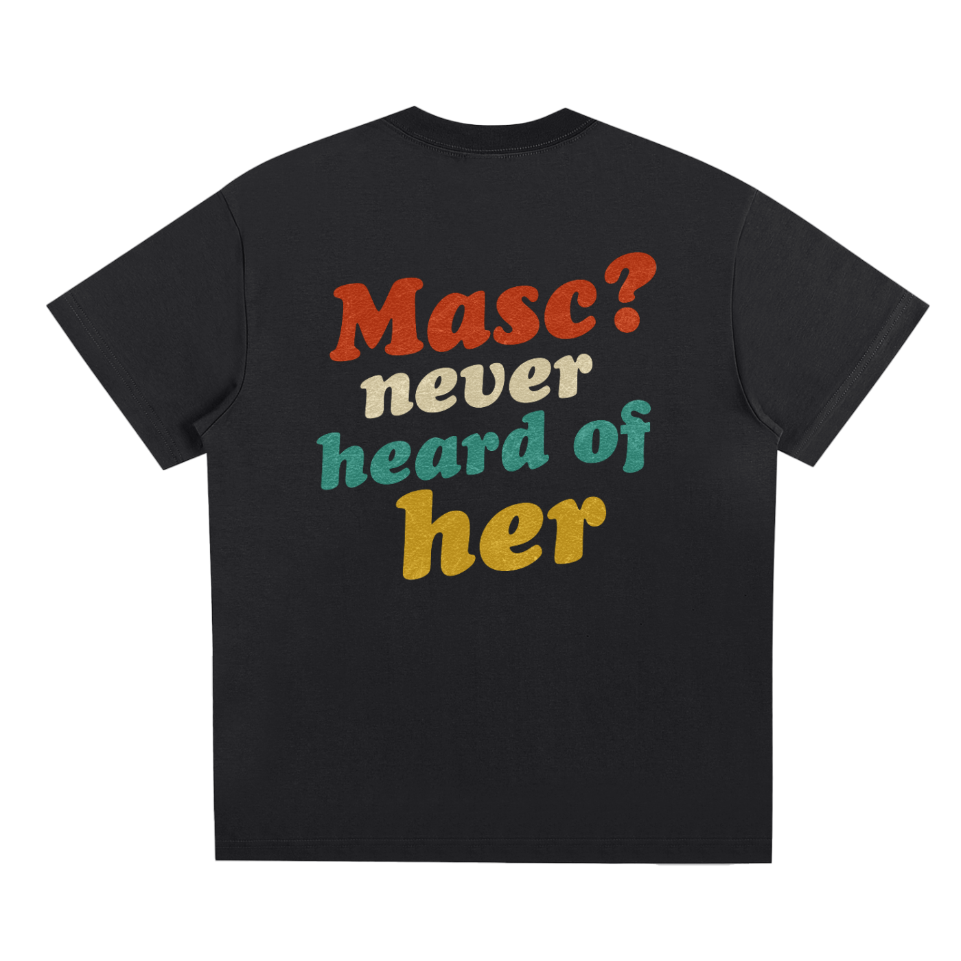 Masc? Never Heard of Her Tee – Unisex Statement T-Shirt