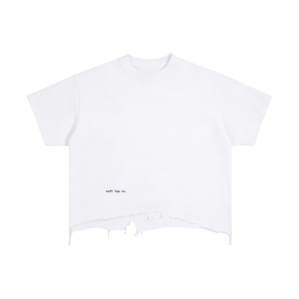 White Distressed Hem Boxy Tee